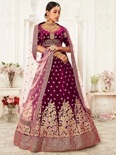 Purple Zari Embroidered Bridal Lehenga Choli